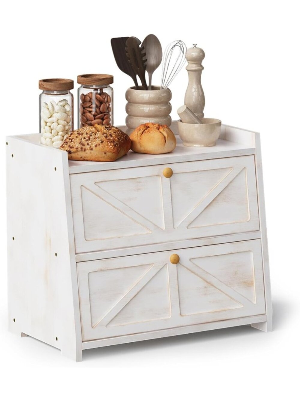 Vintage Double Layer Bamboo Bread Box - Large Capacity Kitchen Storage Container